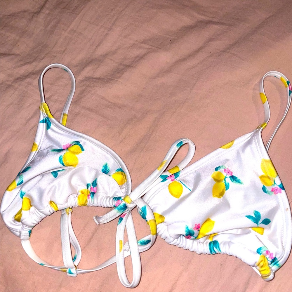White Bikini Top with Lemon Print